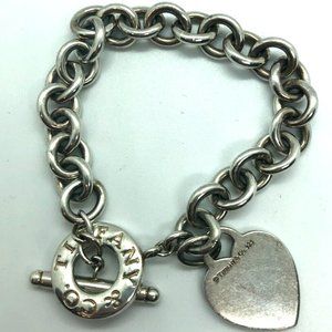 Tiffany & Co 925 Sterling Silver Heart & Tag Toggle Bracelet 8"